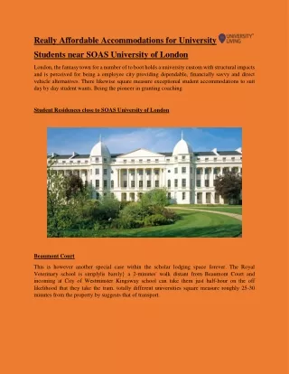 Accommodations for University Students near SOAS University of London