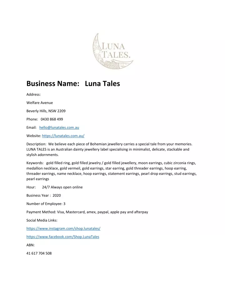 business name luna tales