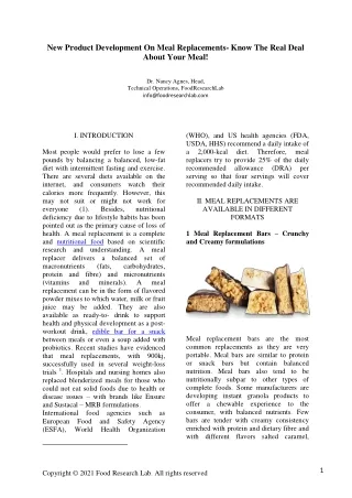 new product development on meal replacements know