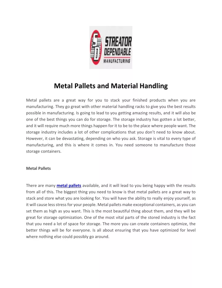 metal pallets and material handling