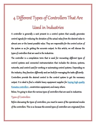 4 Different Types of Controllers That Are Used in Industries
