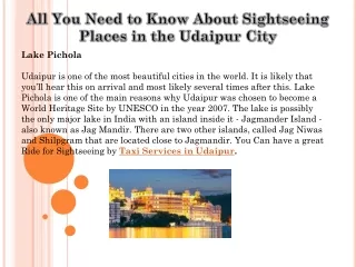All You Need to Know About Sightseeing Places in the Udaipur City