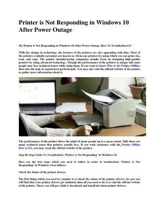 printer is not responding in windows 10 after
