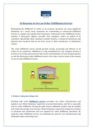 10 Reasons to Use an Order Fulfillment Service
