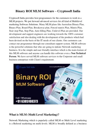 binary roi mlm software cryptosoft india