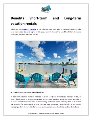 Benefits Short-term and Long-term vacation rentals