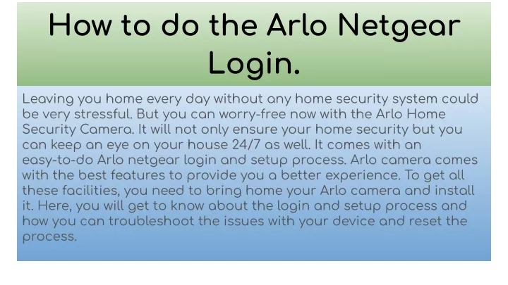 how to do the arlo netgear login