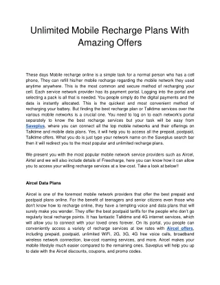unlimited mobile recharge plans with amazing offers