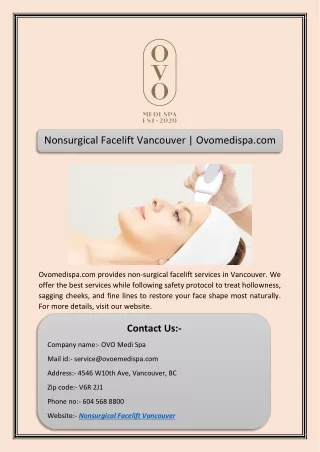 Nonsurgical Facelift Vancouver | Ovomedispa.com