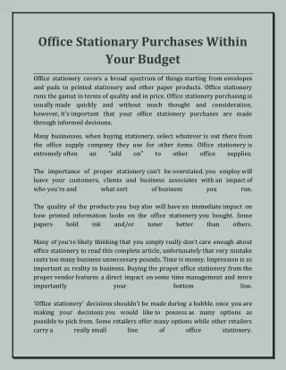Office Stationary Purchases Within Your Budget