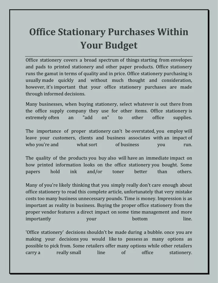 office stationary purchases within your budget