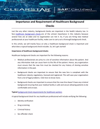 importance and requirement of healthcare