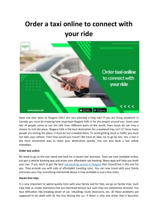 Order a taxi online to connect with your ride