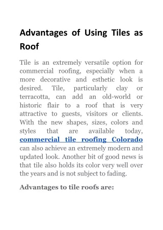 advantages of using tiles as roof