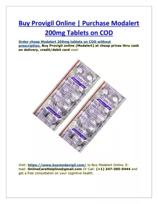 Buy Provigil Online | Purchase Modalert 200mg Tablets on COD