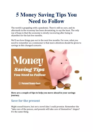 5 Money Saving Tips You Need to Follow