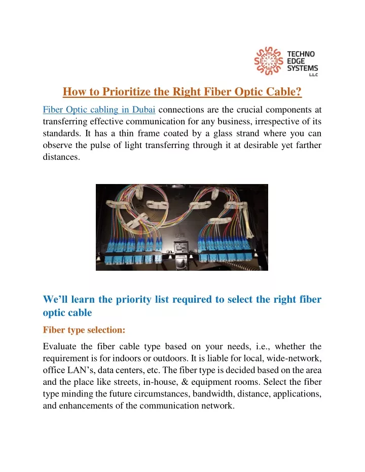 how to prioritize the right fiber optic cable