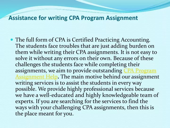 assistance for writing cpa program assignment