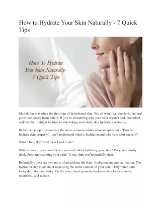 How to Hydrate your Skin Naturally - 7 Quick Tips