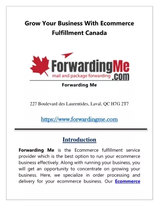 Grow Your Business With Ecommerce Fulfillment Canada| Forwarding Me