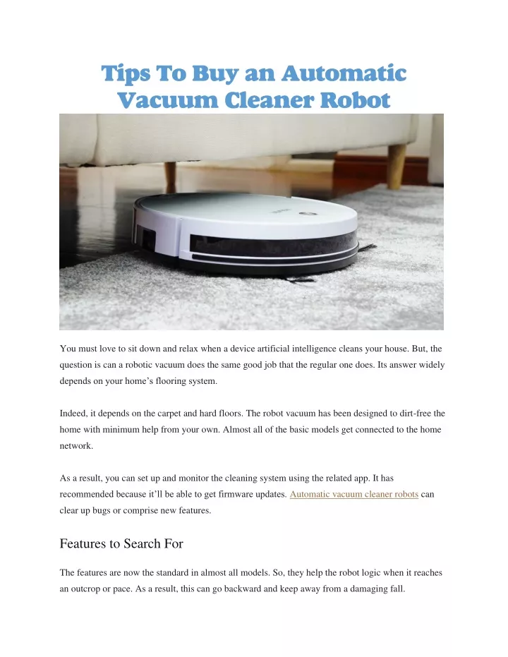 tips to buy an automatic vacuum cleaner robot