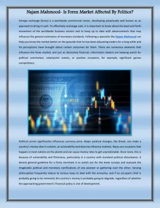 Najam Mahmood- Is Forex Market Affected By Politics?