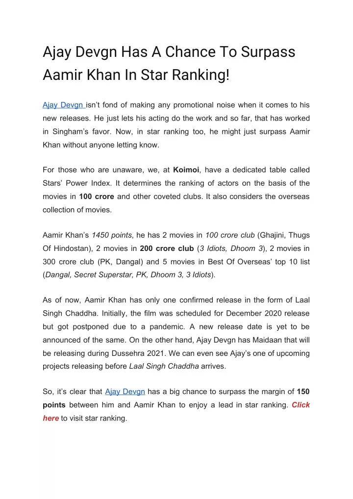 ajay devgn has a chance to surpass aamir khan