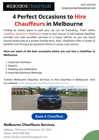 4 Perfect Occasions to Hire Chauffeurs in Melbourne