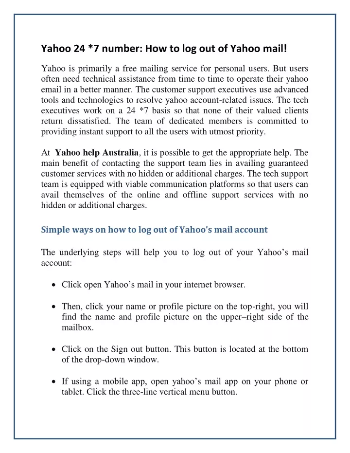 yahoo 24 7 number how to log out of yahoo mail