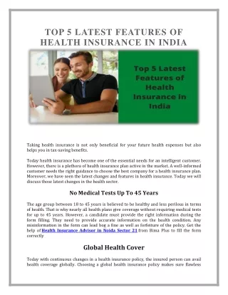 top 5 latest features of health insurance in india