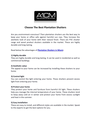 choose the best plantation shutters