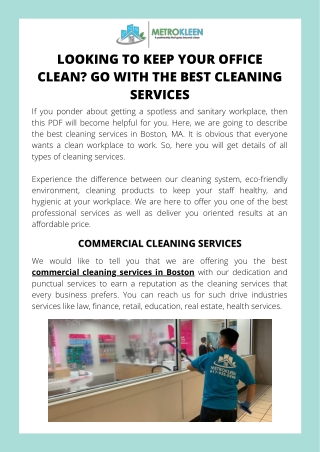 Looking to Keep Your Office Clean? Go With the Best Cleaning Services