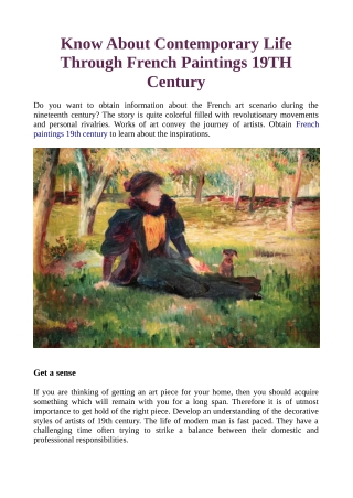 Know About Contemporary Life Through French Paintings 19TH Century