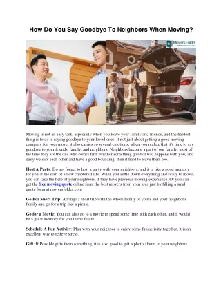 how do you say goodbye to neighbors when moving