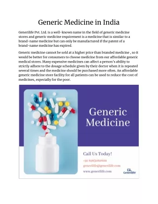 generic medicine in india