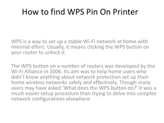 WPS Pin On Printer