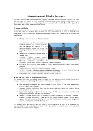 information about shipping containers