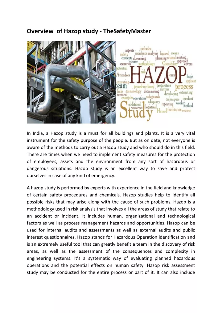 overview of hazop study thesafetymaster