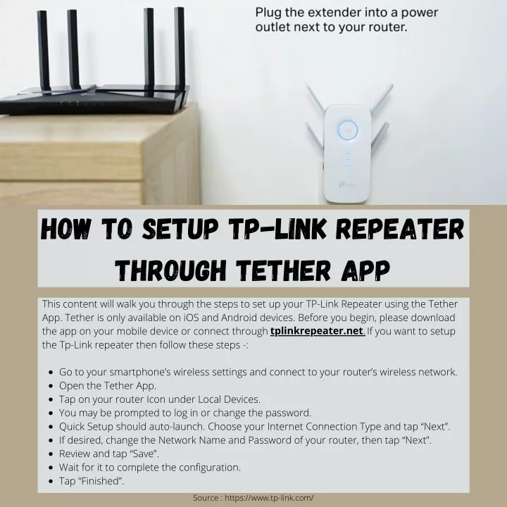 how to setup tp link repeater through tether app