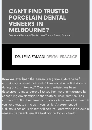 Can’t find trusted porcelain dental veneers in Melbourne? - Dr. Leila Zamani Dental Practice