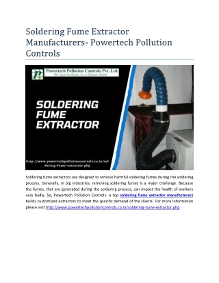 Soldering Fume Extractor Manufacturers- Powertech Pollution Controls