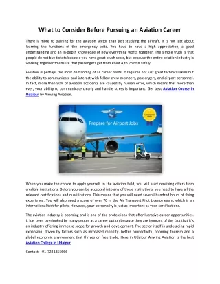 What to Consider Before Pursuing an Aviation Career
