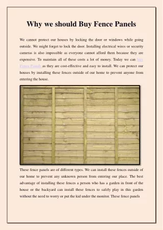 why we should buy fence panels
