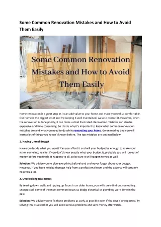 Some Common Renovation Mistakes and How to Avoid Them Easily