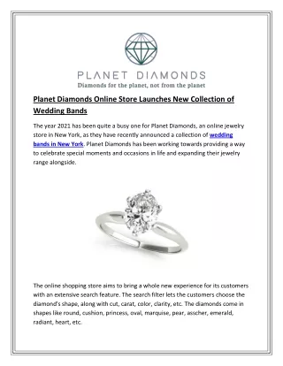 Planet Diamonds Online Store Launches New Collection of Wedding Bands