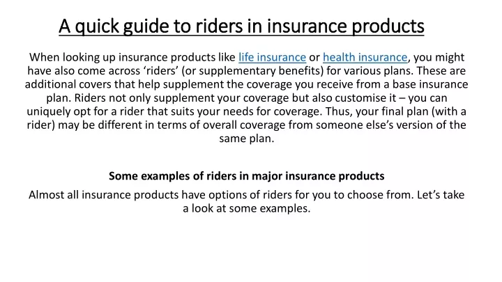 a quick guide to riders in insurance products