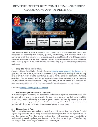 BENEFITS OF SECURITY CONSULTING - SECURITY GUARD COMPANY IN DELHI NCR