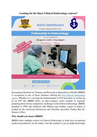 looking for the finest clinical embryology courses