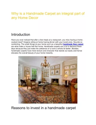Why is a Handmade Carpet an integral part of any Home Decor