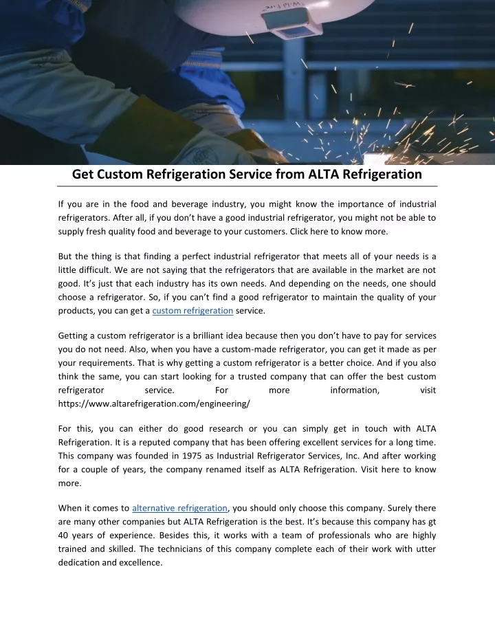 get custom refrigeration service from alta